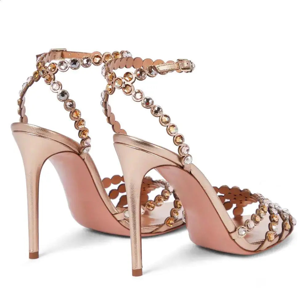 Stiletto High Heels Rhinestone Back Strap Sandals