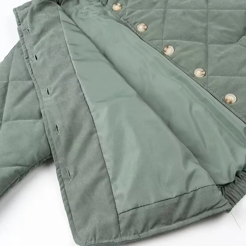 Solid Stand Collar Quilted Jacket