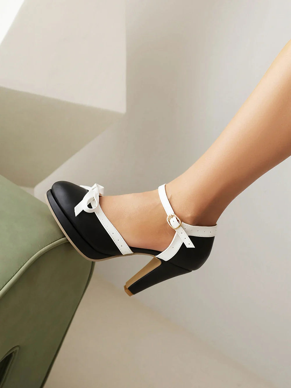 Pumps Sweet Bowtie Chunky High Heel Shoes
