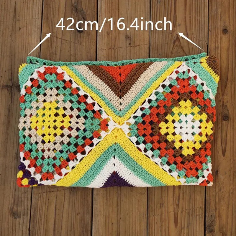 Women Handmade Crochet Knitted Multi Color Long Dress