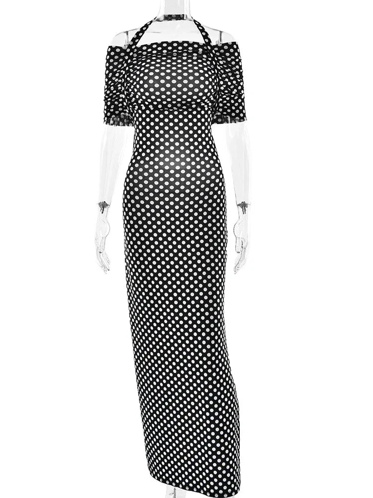 Black Polka Dot Off-shoulder Maxi Dress