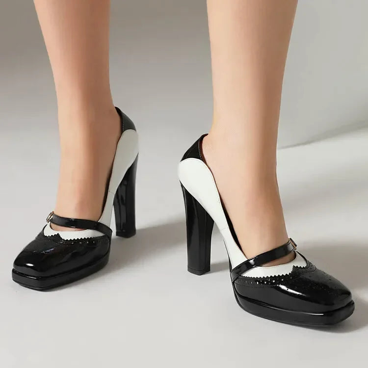 Square head Shallow mouth Thick heel Shoes