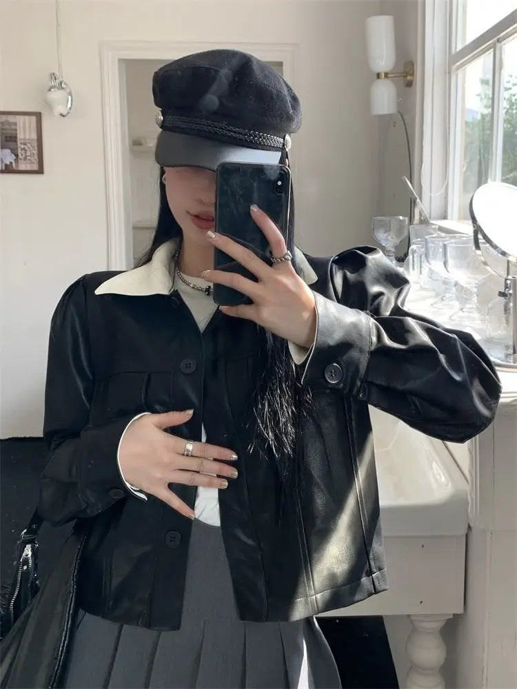 Cropped Leather Biker Jacket