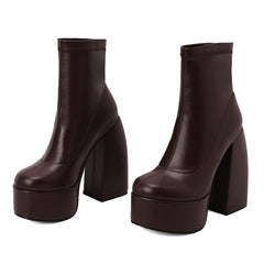 Brown Edgy Chunky Heeled Platform Boots