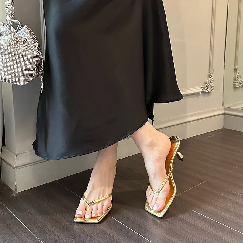 Square Clip Toe Thin Heels Ladies Sandals