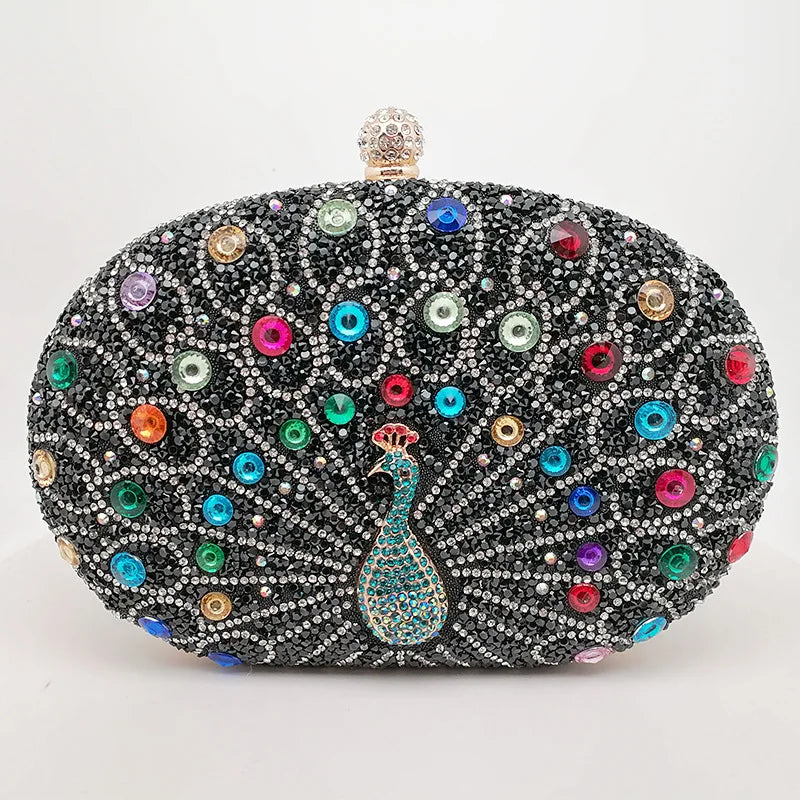 Peacock Pattern Rhinestone Handbag