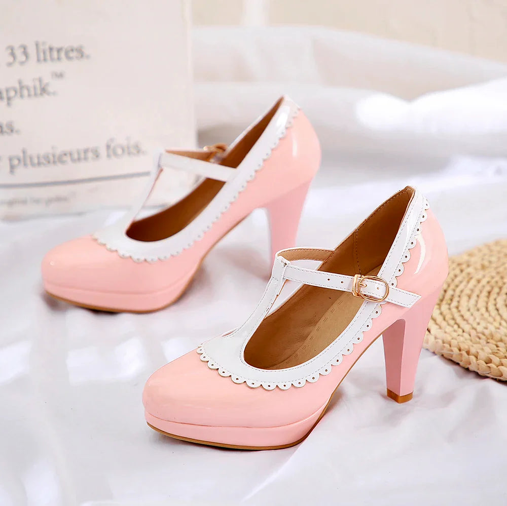 Platform Heel T-Strap Mary Janes Shoes