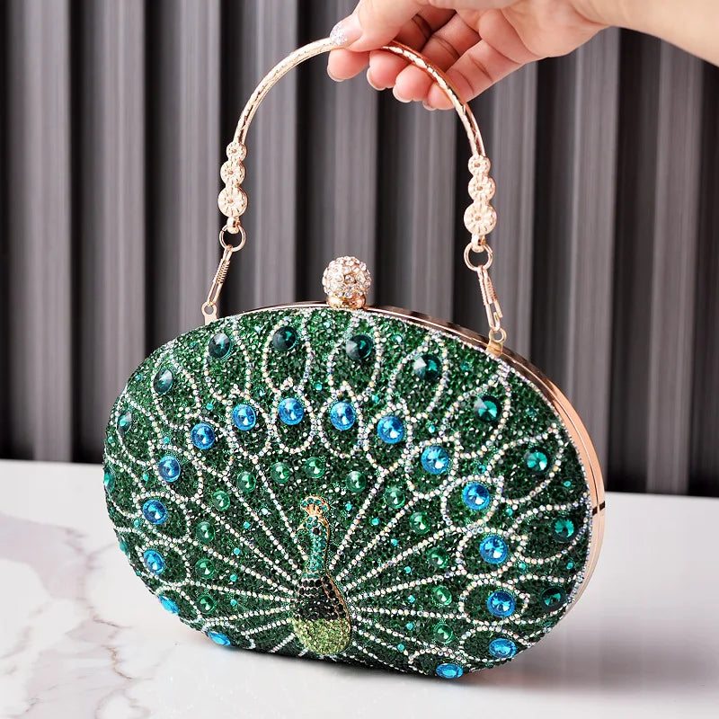 Peacock Pattern Rhinestone Handbag