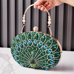 Peacock Pattern Rhinestone Handbag