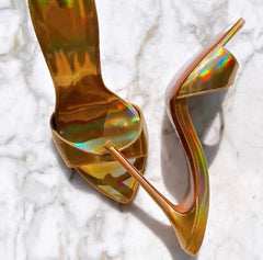 Dazzling Color Peep Toe Ladies Stiletto Sandals
