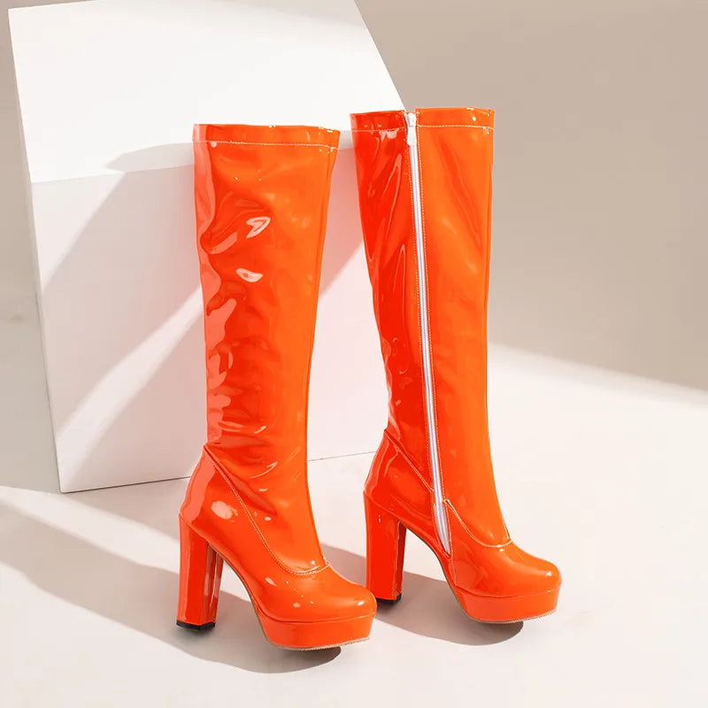Round Toe Knee High Platform Boots