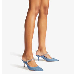 Pointed High Heels Rhinestone Slippers for Women