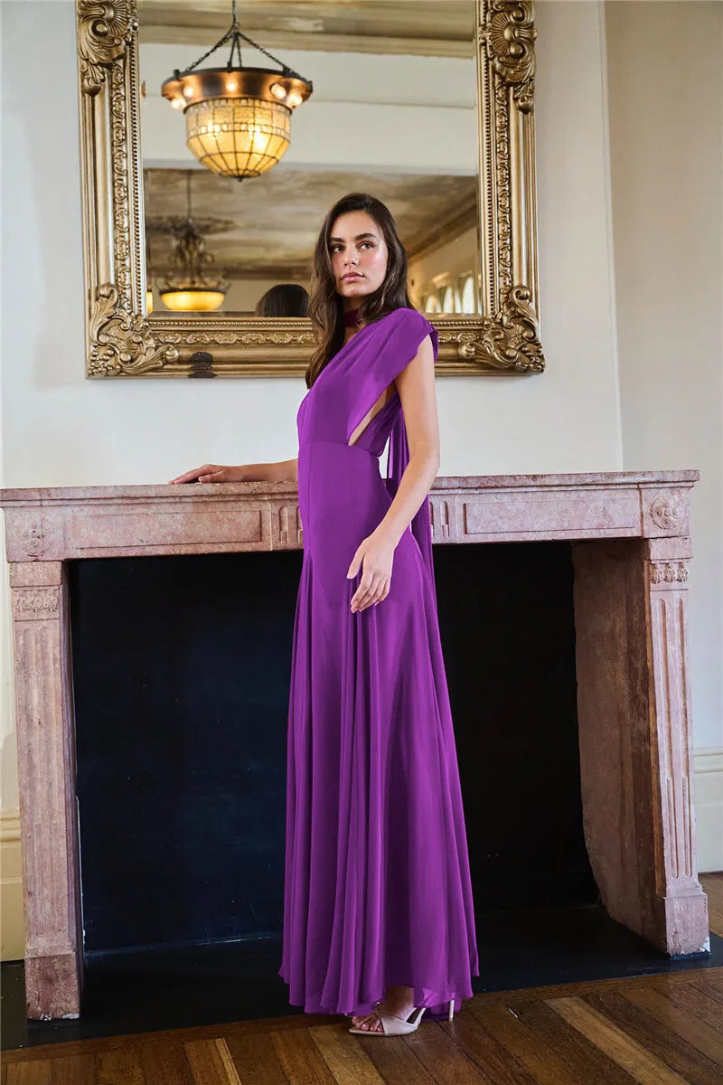 Deep V Purple Maxi Dress High Slit
