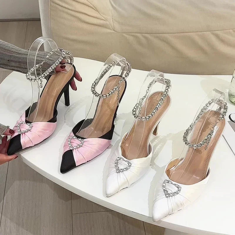 Crystal Buckle Strap Pointed Toe Pumps Shoes