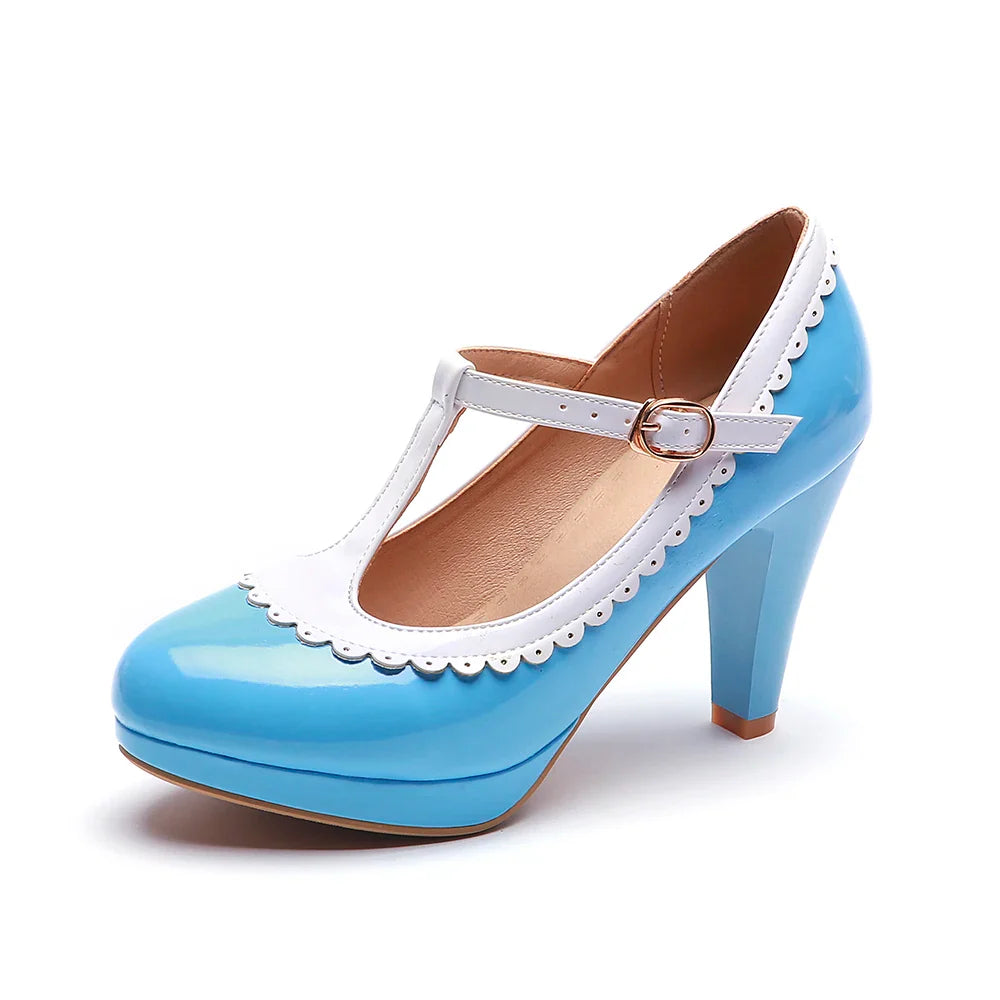 Platform Heel T-Strap Mary Janes Shoes