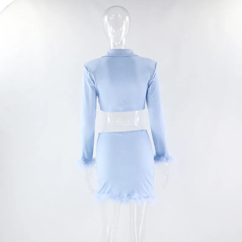 Long Sleeves Top High Waist Mini Skirts Suits