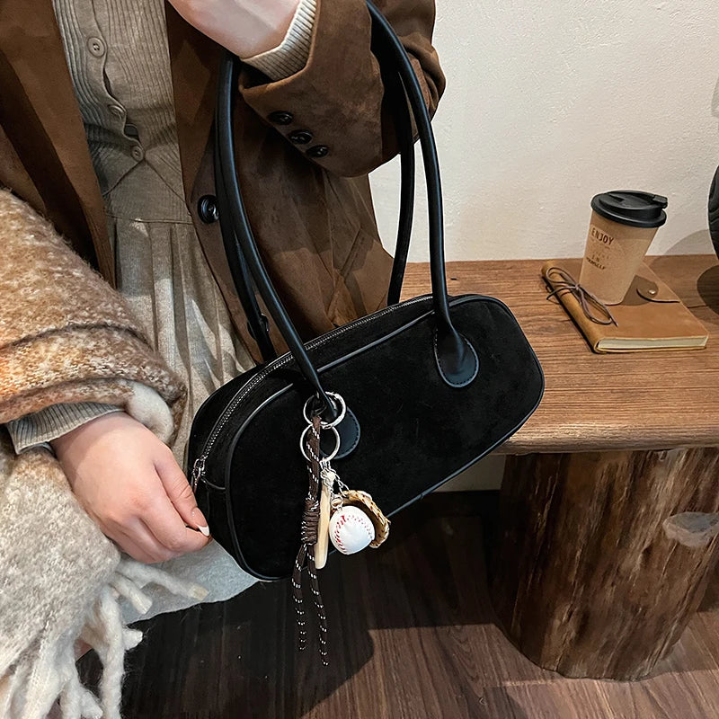 Faux Suede Retro Shoulder Bag for Women