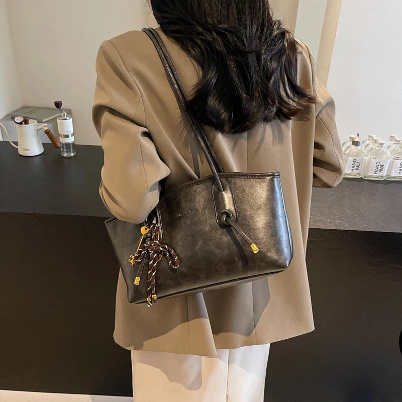 Faux Leather Zipper Retro Tote Bag