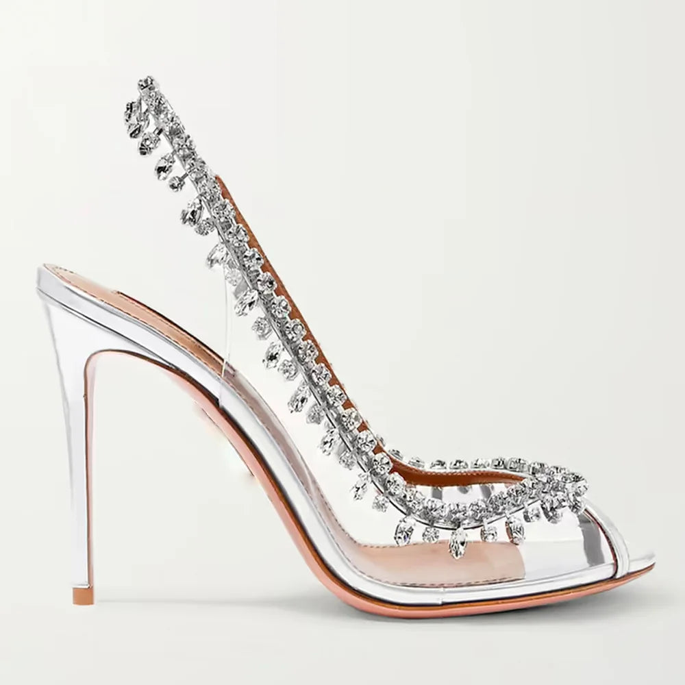 Stiletto High Heels Rhinestone Back Strap Sandals