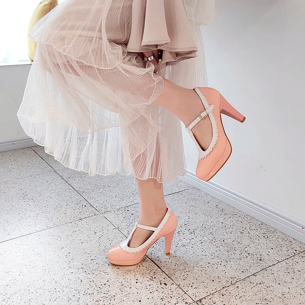 Platform Heel T-Strap Mary Janes Shoes