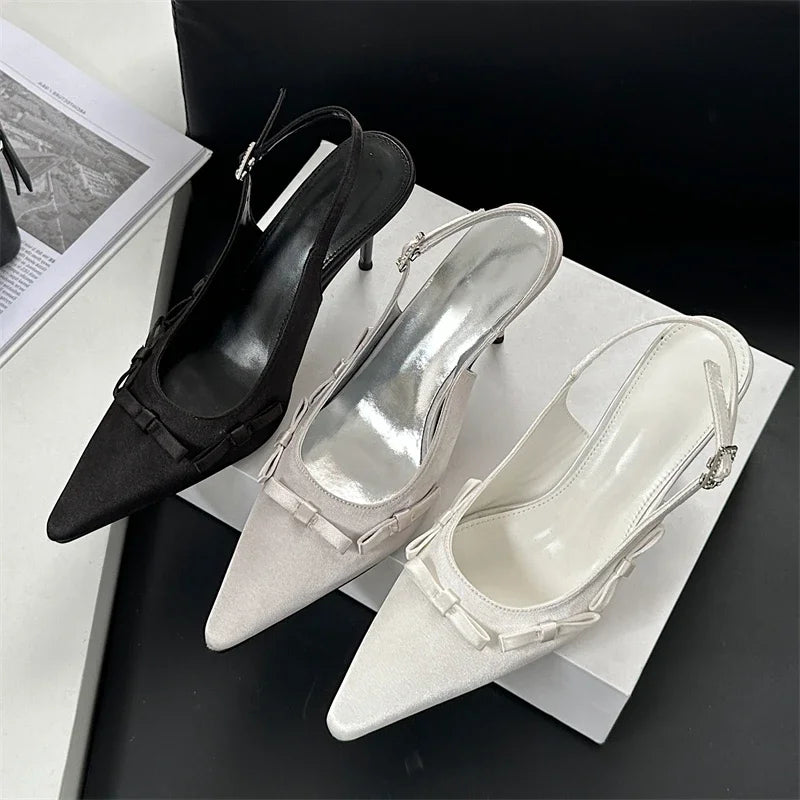 Butterfly-knot Pointed Toe Buckle Strap Mule Shoes
