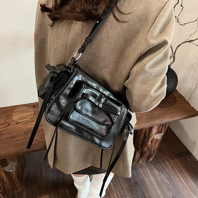 Faux Leather Trend Y2K Bow Tie Handbags