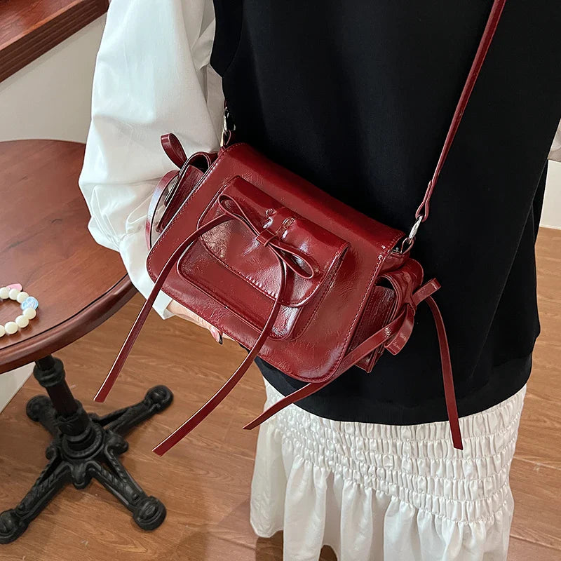 Faux Leather Trend Y2K Bow Tie Handbags