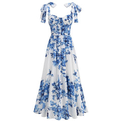 Floral back lace-up suspender dress