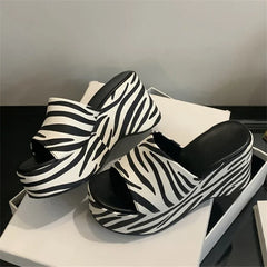Zebra Stripes Thick Bottom Heels Banquet Slides Shoes