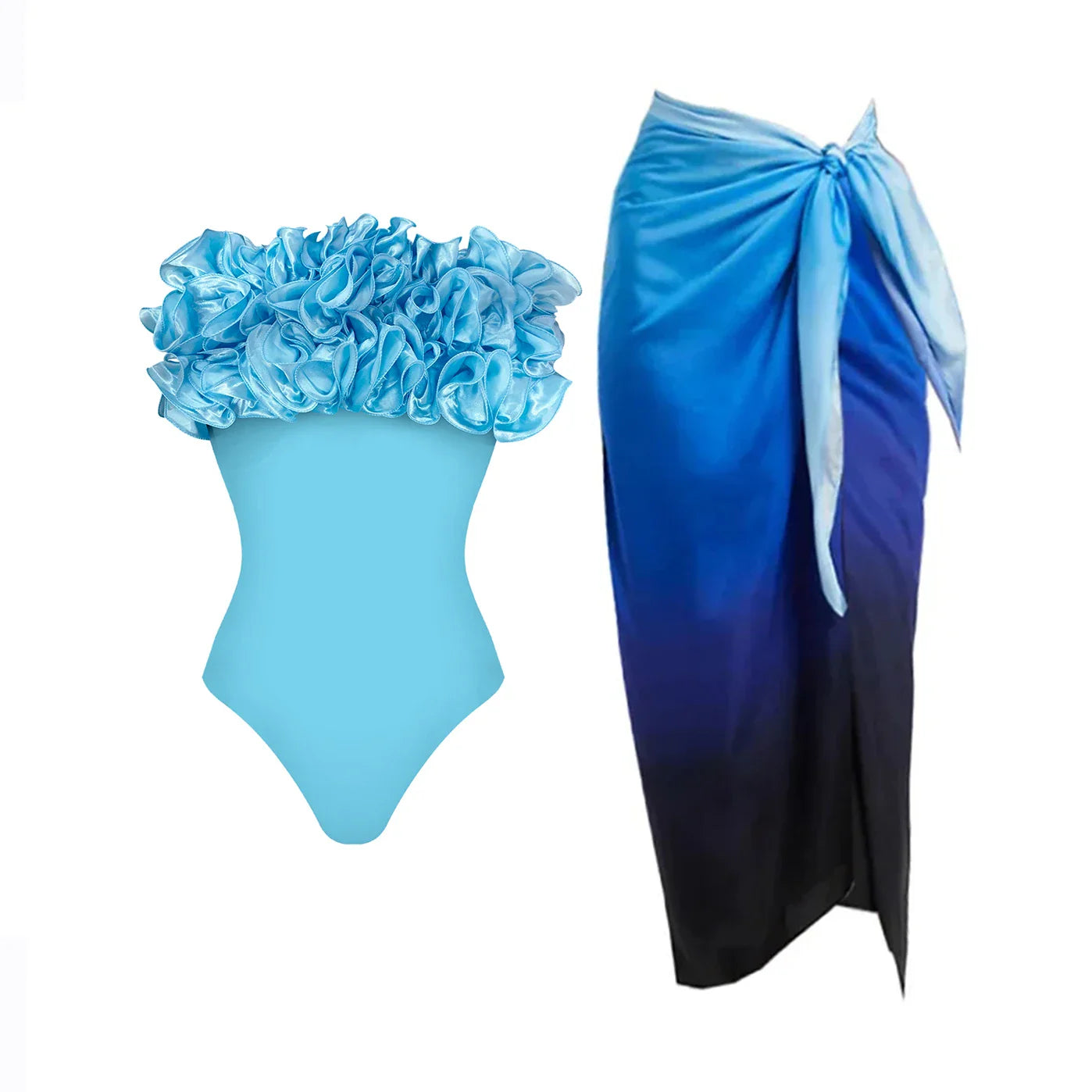 Flower Ruffle Push-Up Off-Shoulder Swimwear Set