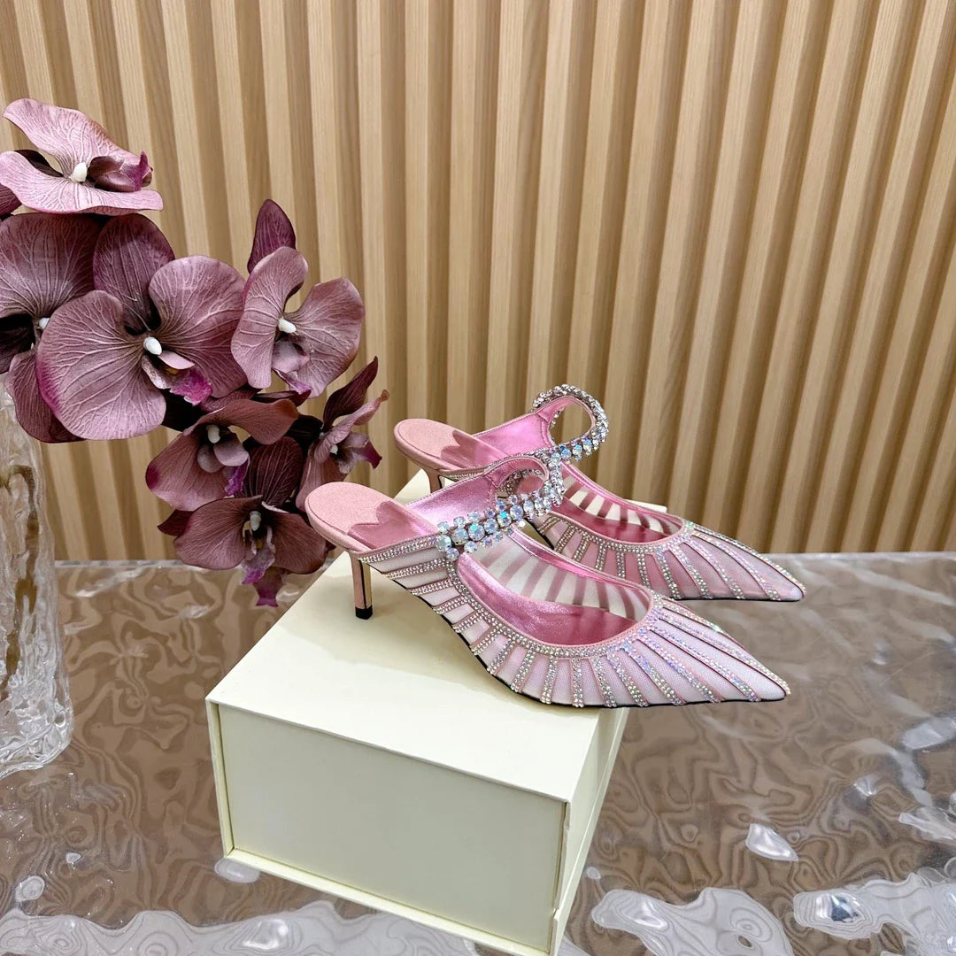 Mesh Crystals Super High Heels Mules Shoes