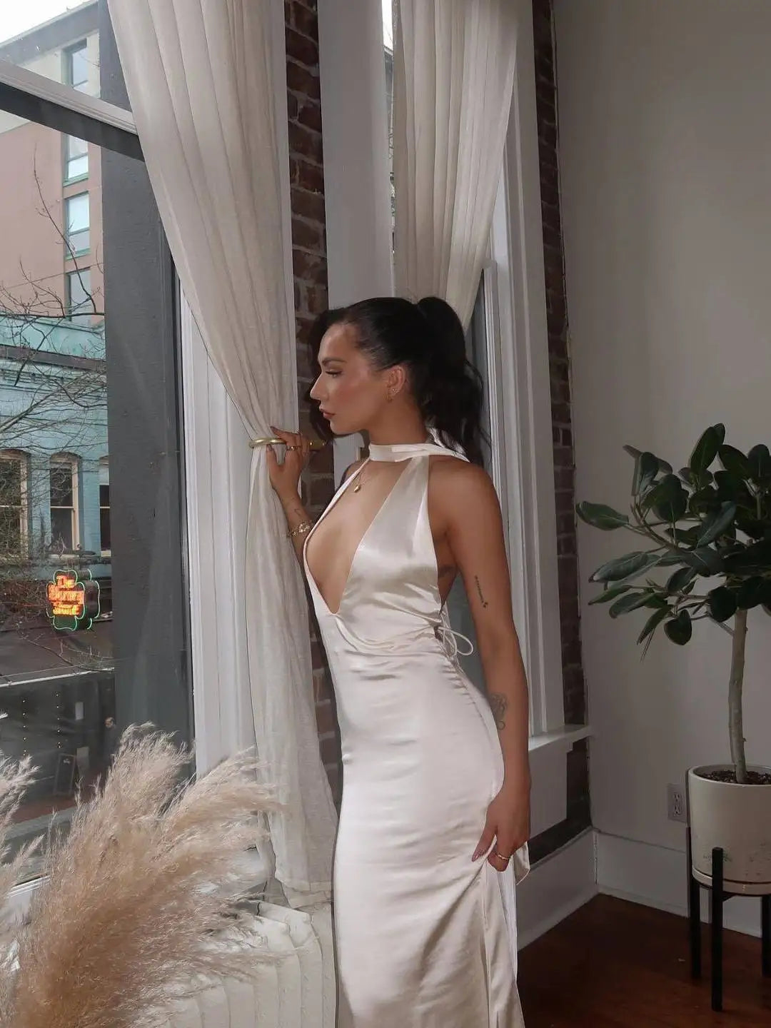 Satin Open Back Dress
