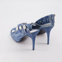 Wash Denim High Heel Women Sandals
