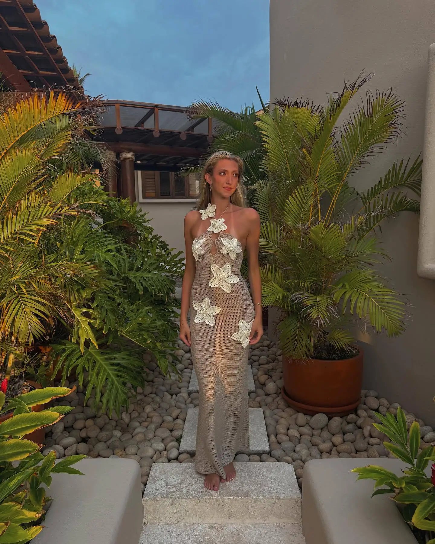 Floral Halter Maxi Dress Summer Splice Backless Design