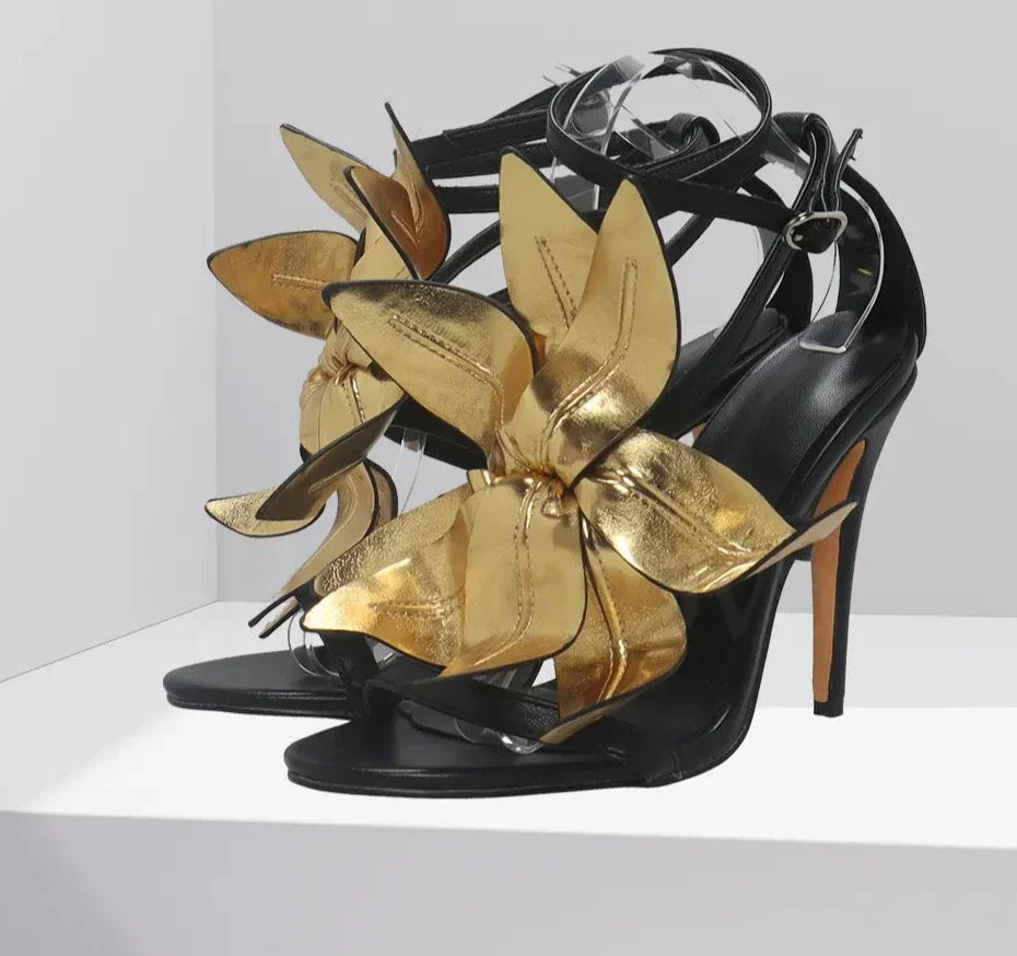 Luxurious Handmade Leaves Leather Stiletto Heels