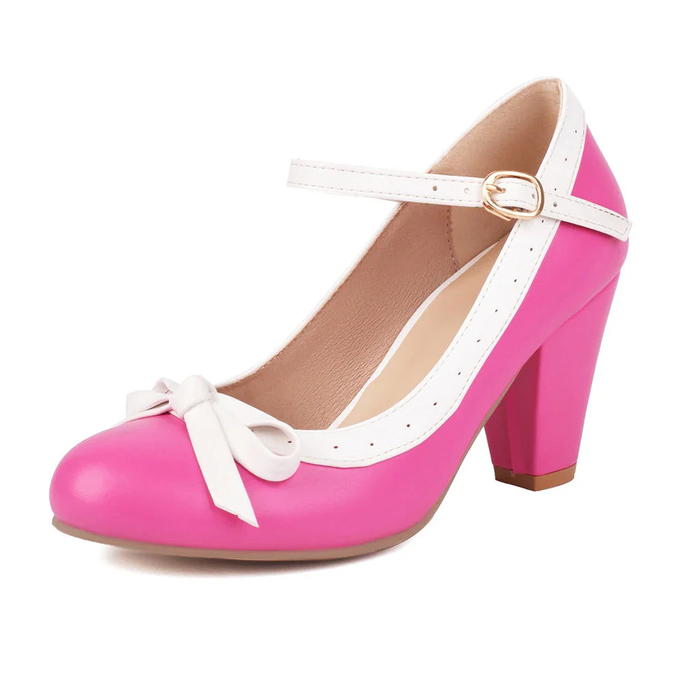 Pumps Sweet Bowtie Chunky High Heel Shoes