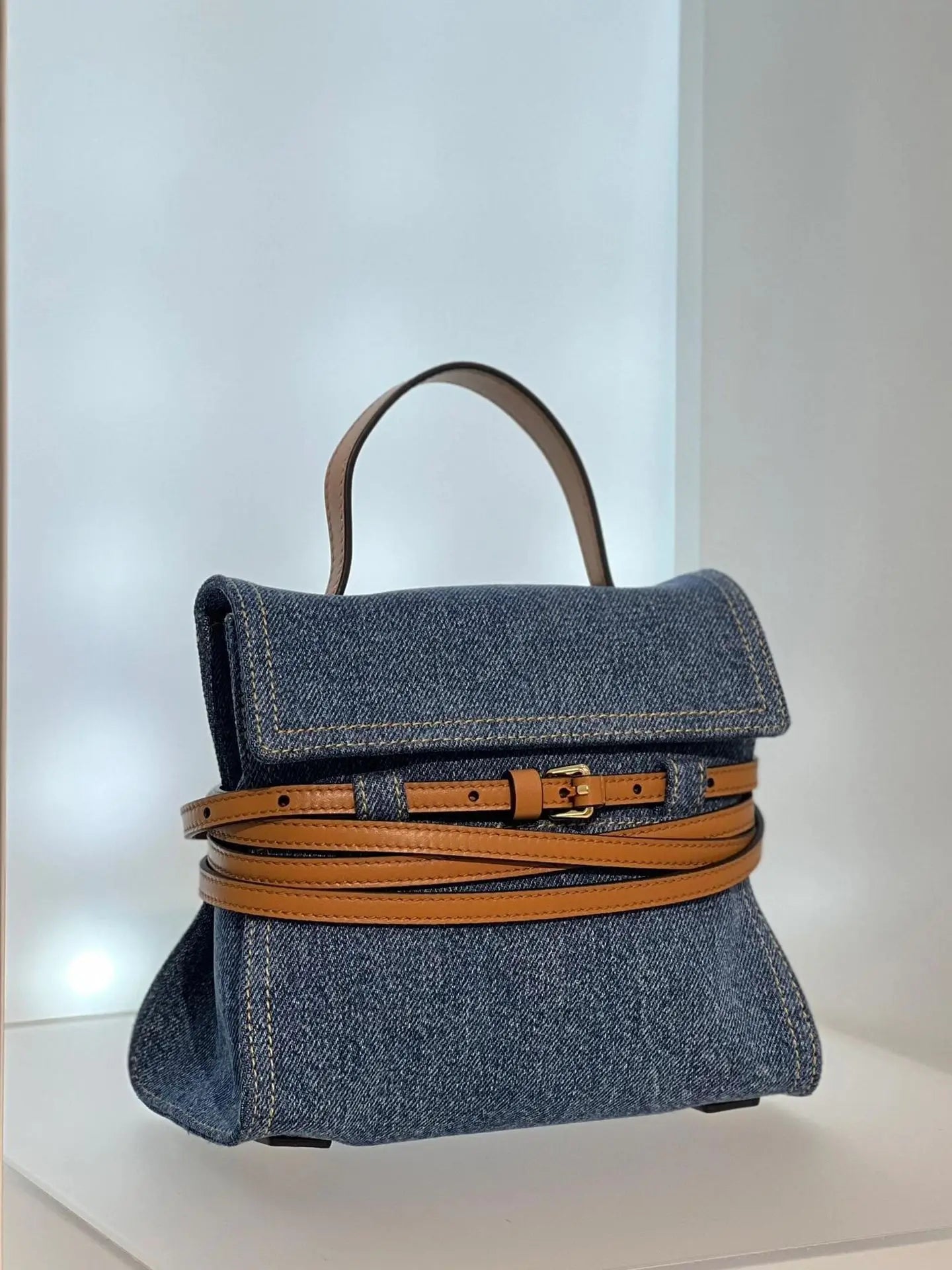 Faux Suede Tie Tape Decorate Tote Bags