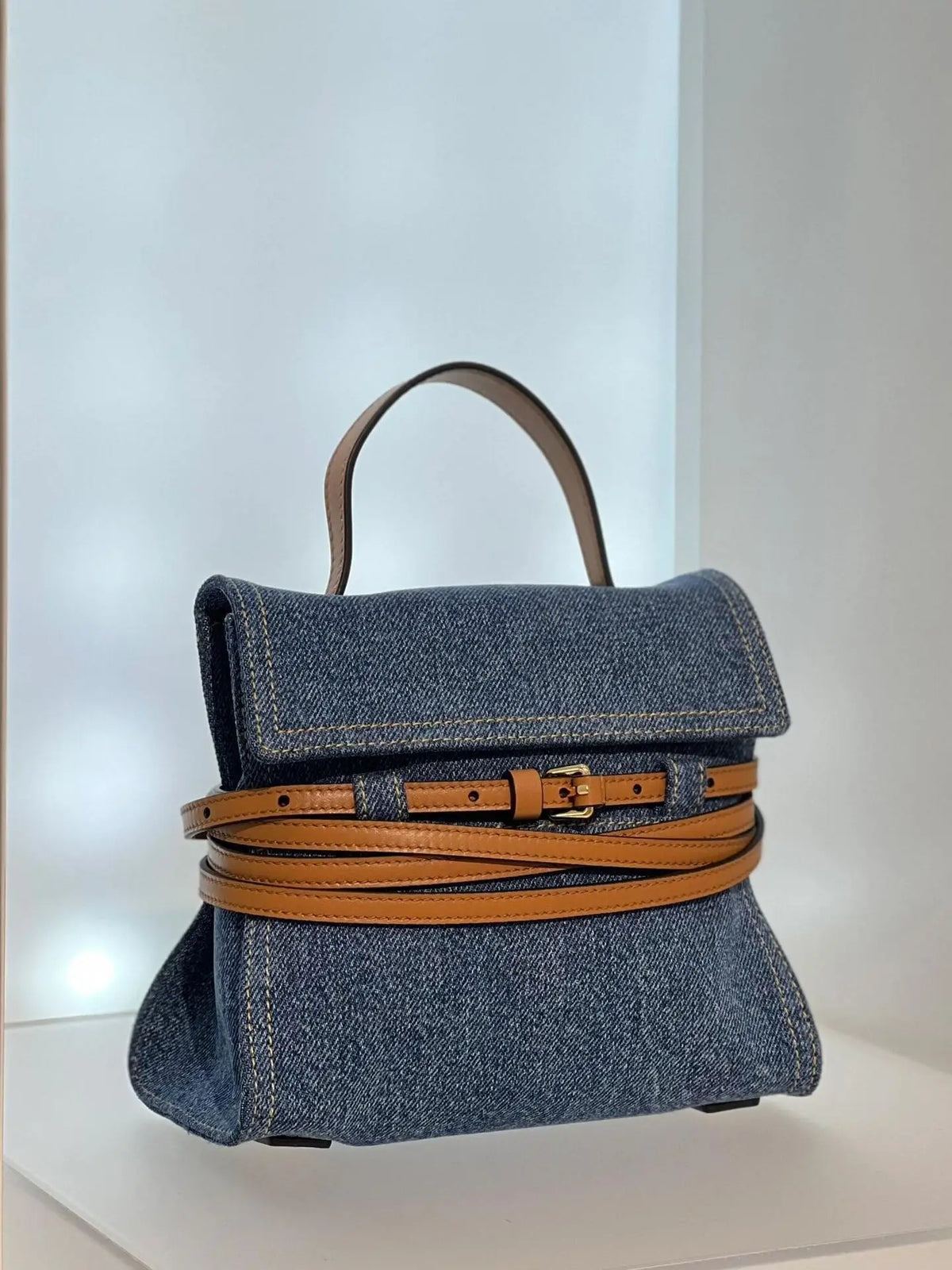 Faux Suede Tie Tape Decorate Tote Bags