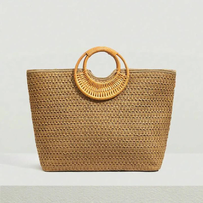 Embroidered Sequin Straw Tote Bag