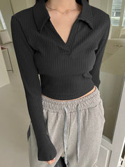 Black Knitted Long-Sleeve T-shirts