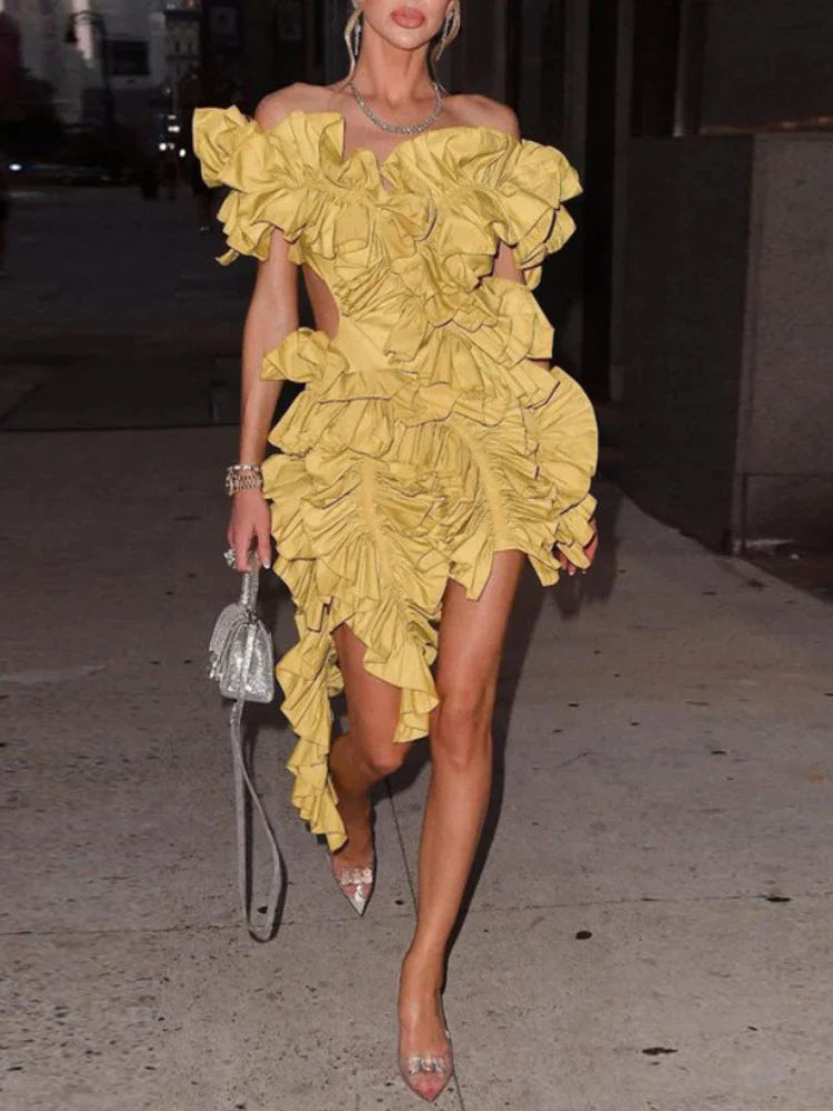 Short Party Dress Backless and Ruffled