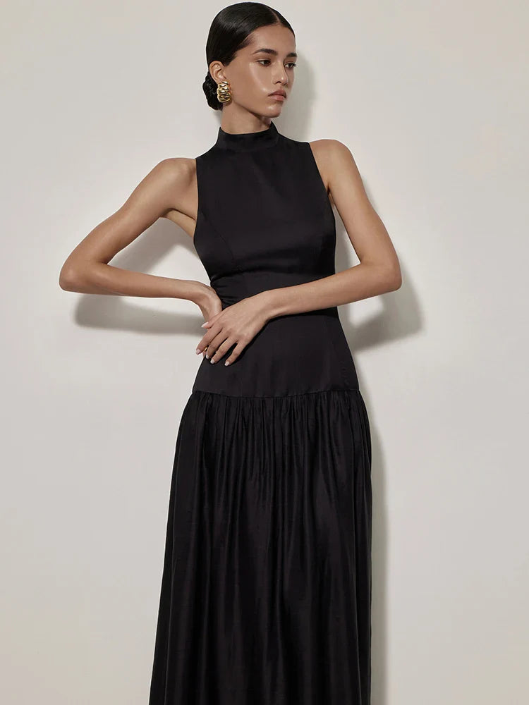 Patchwork Open Back Sleeveless Round Neck Maxi Dress