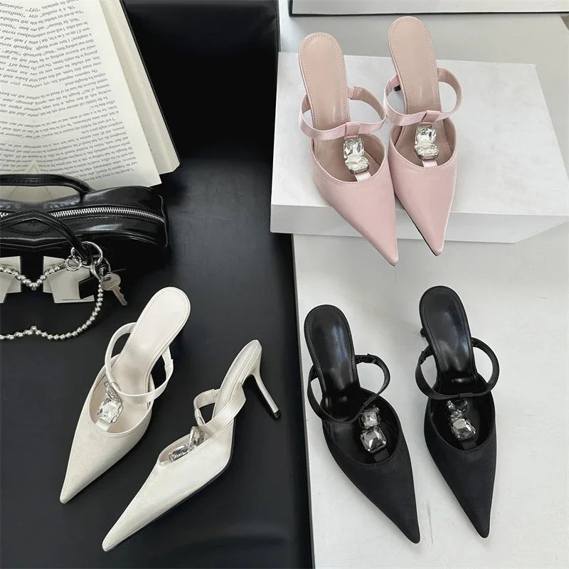 Crystal Pointed Toe Thin Heeled Pumps