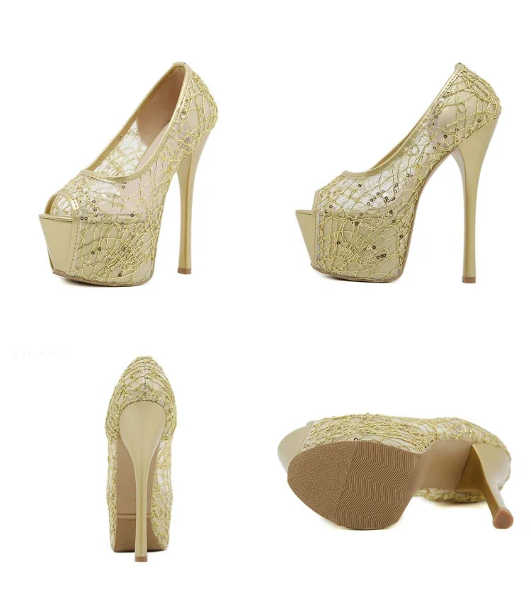 Lace Mesh High Stiletto Heels Stripper Shoes