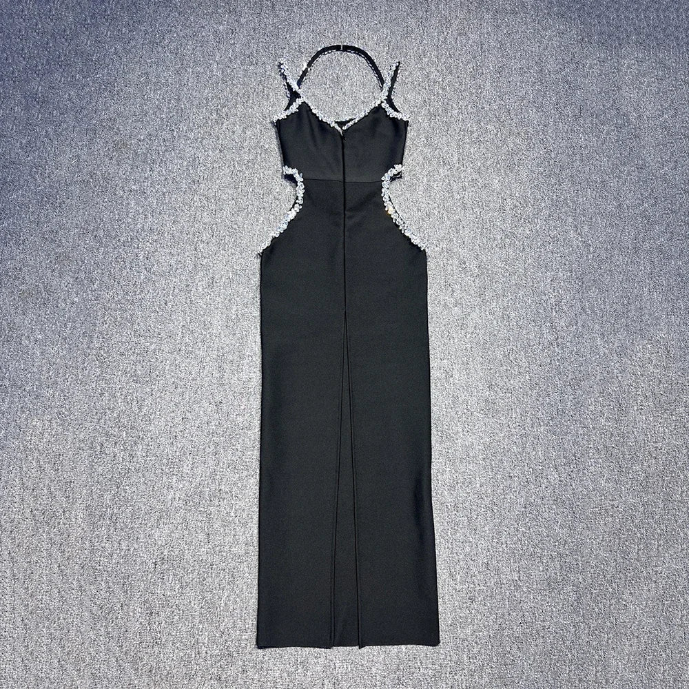 Black Diamond Bandage Sleeveless V-Neck Maxi Dress