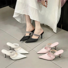 Crystal Narrow Band Pointed Toe Thin Low Heeled Shoes