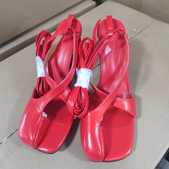 Split toe high heel lace up slides Sandals
