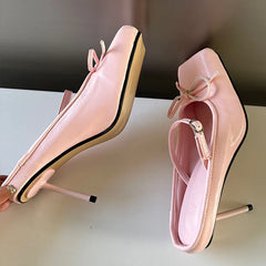 Butterfly-Knot Square Toe Pumps â€?Chic Thin Heeled Shoes for Women