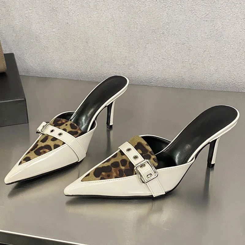 Leopard Print Buckle Strap Thin High Heels Shoes