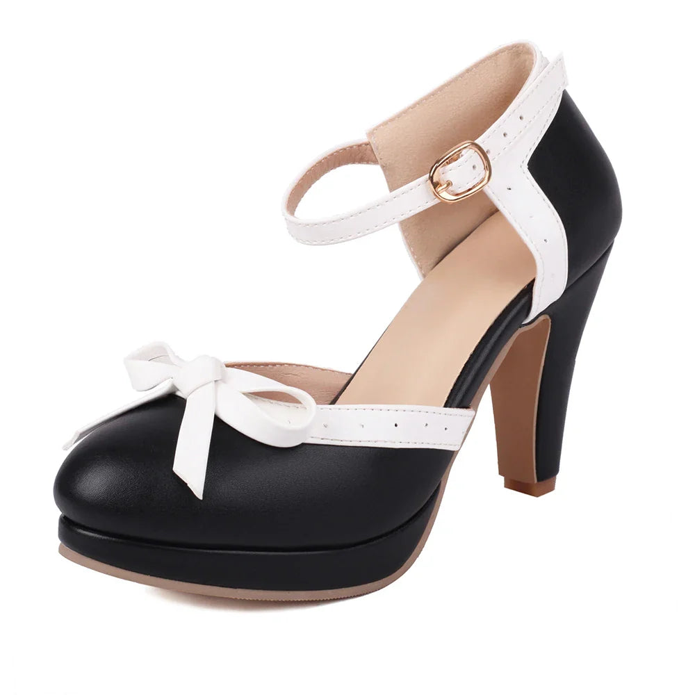 Pumps Sweet Bowtie Chunky High Heel Shoes